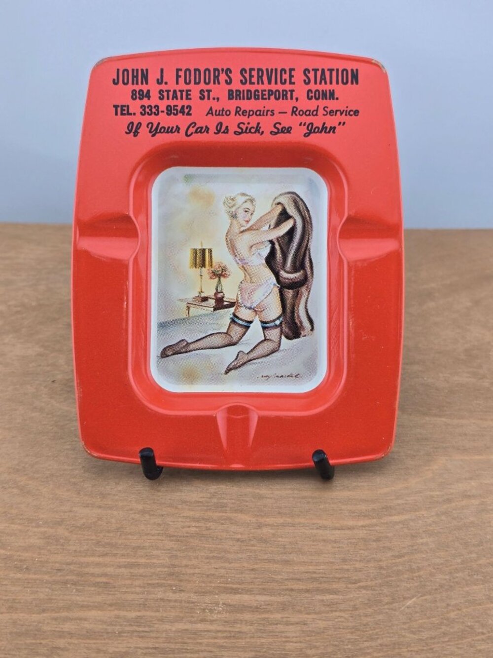 1960s Tin Pin-up Glamour Girl Bar Ashtray, Mid-Century Risque Bridgeport - Picture 4 of 9